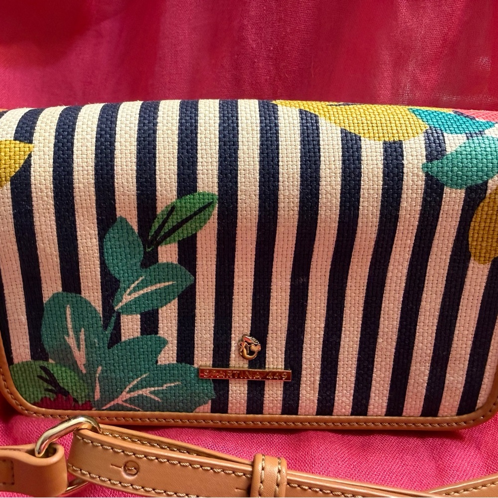 Spartina 449 Navy Striped Floral Clutch
